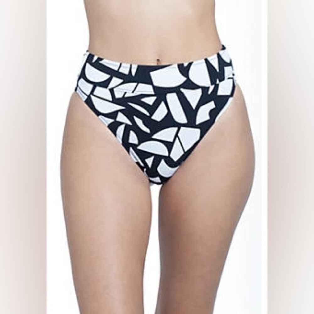 Free Sport by Gottex Size 6 Geo Club High‎ Waist Swim Bottom Black White Bikini